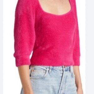 Free People Moonbeam Sweater Cropped Pullover Soft Fuzzy Pink Sweater Large NWT
